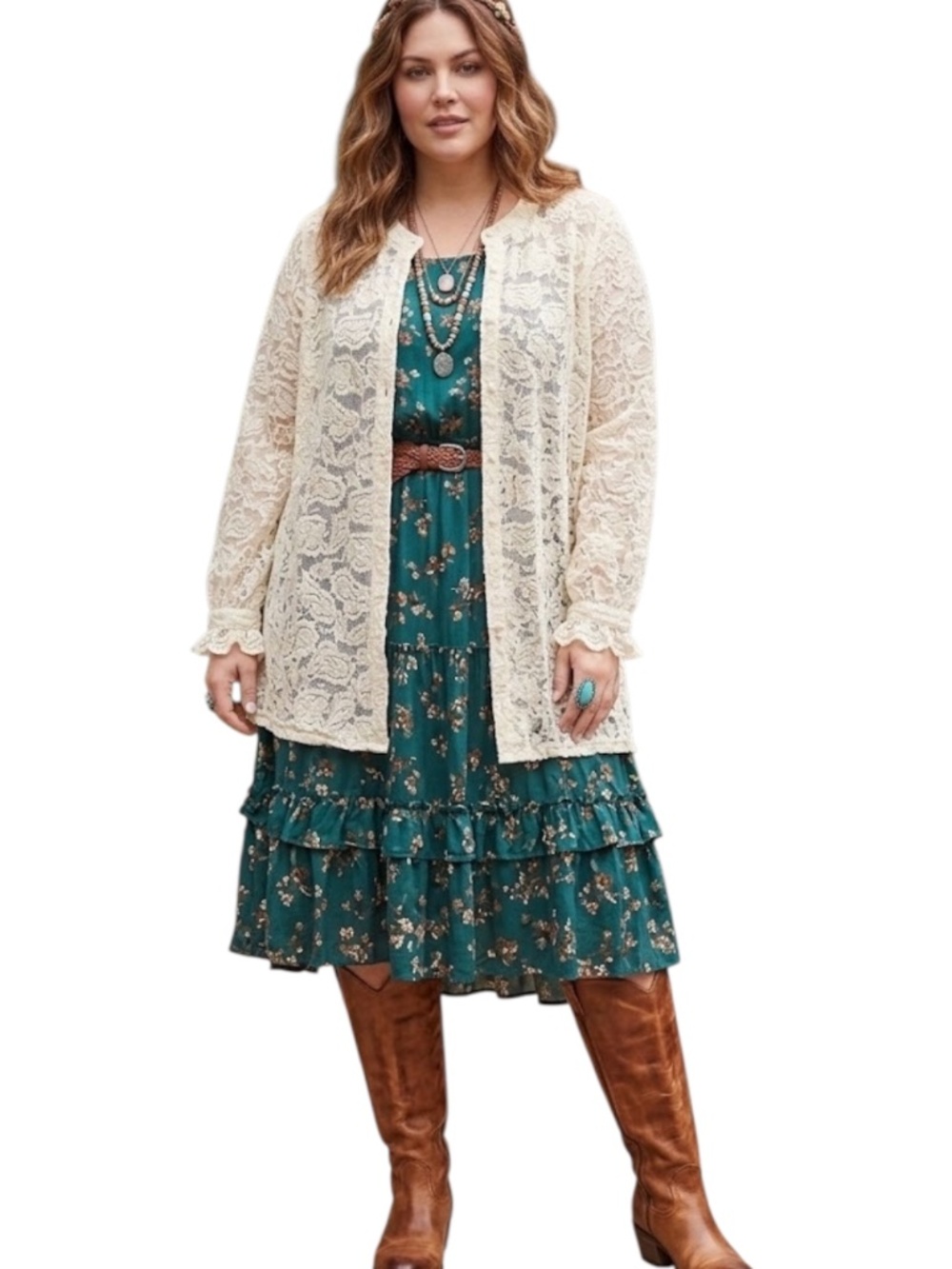 Romantic Cream Floral Lace Button-Down Cardigan Size Medium